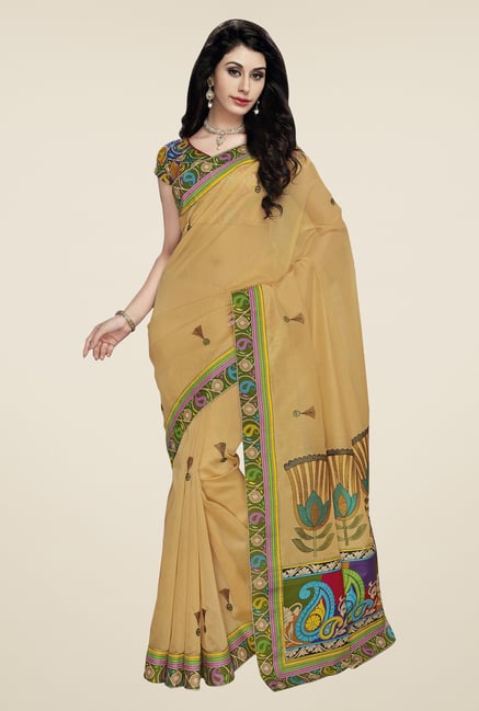 Triveni Beige Embroidered Blended Cotton Saree Triveni Beige Embroidered Blended Cotton Saree