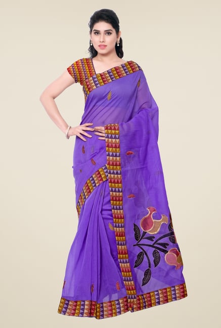 Triveni Purple Embroidered Blended Cotton Saree Triveni Purple Embroidered Blended Cotton Saree