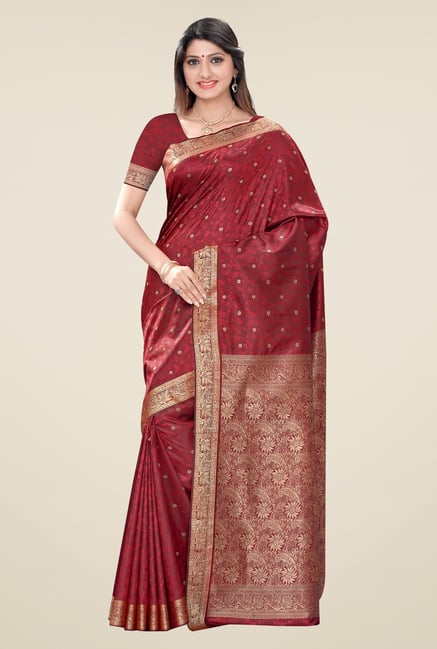 Triveni Maroon Printed Art Silk Jacquard Saree Triveni Maroon Printed Art Silk Jacquard Saree