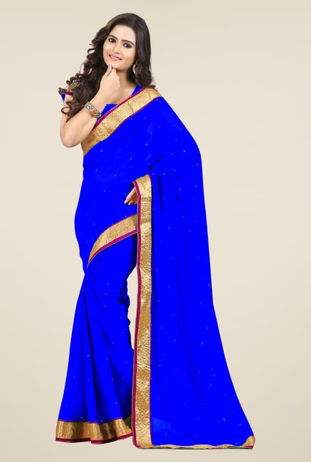 Triveni Blue Solid Chiffon Saree Triveni Blue Solid Chiffon Saree