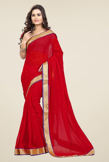 Triveni Red Solid Chiffon Saree Triveni Red Solid Chiffon Saree