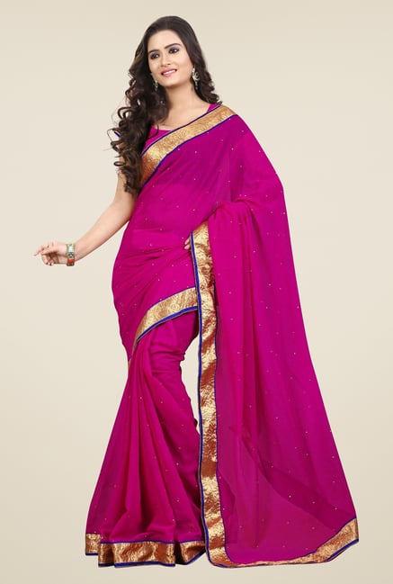 Triveni Pink Solid Chiffon Saree Triveni Pink Solid Chiffon Saree