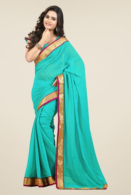 Triveni Turquoise Solid Chiffon Saree Triveni Turquoise Solid Chiffon Saree