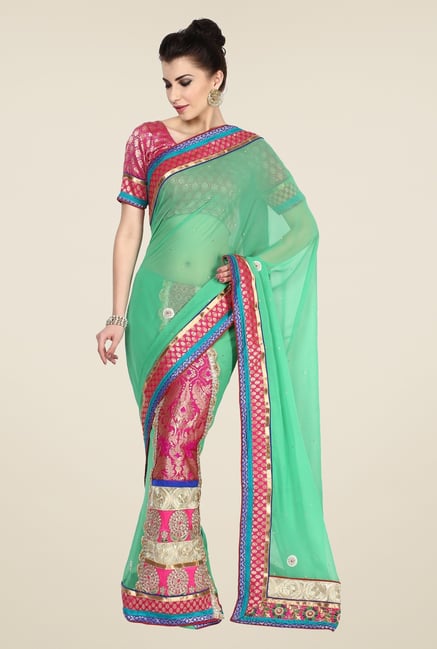 Triveni Green Embroidered Faux Georgette Saree Triveni Green Embroidered Faux Georgette Saree