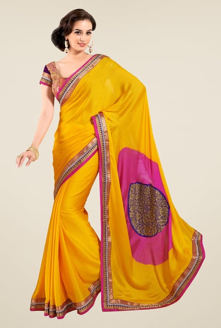 Triveni Yellow Solid Viscose Saree Triveni Yellow Solid Viscose Saree