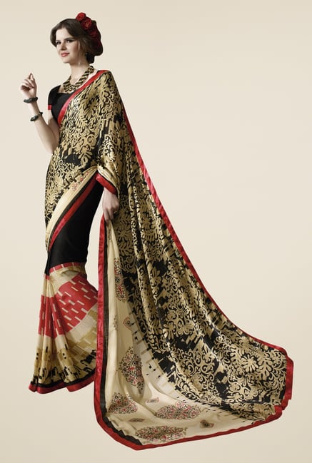 Triveni Black Printed Satin Chiffon Saree Triveni Black Printed Satin Chiffon Saree