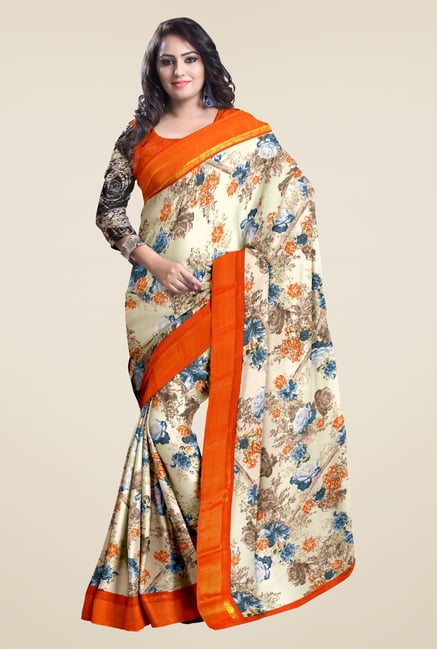 Triveni Cream Floral Faux Georgette Saree Triveni Cream Floral Faux Georgette Saree