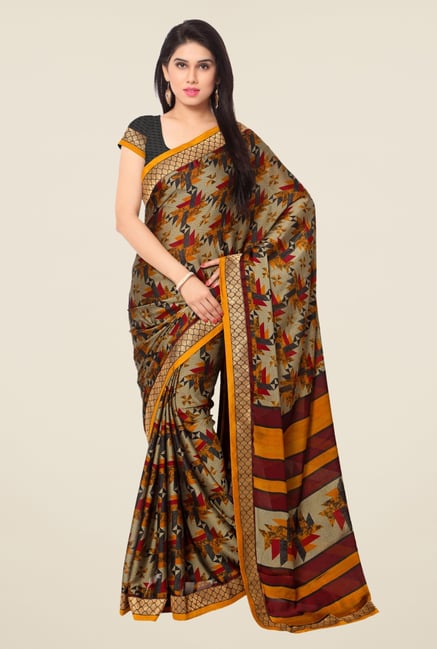 Triveni Beige Faux Georgette Free Size Saree Triveni Beige Faux Georgette Free Size Saree