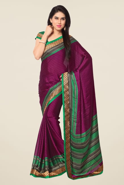 Triveni Purple Printed Faux Georgette Dry Clean Saree Triveni Purple Printed Faux Georgette Dry Clean Saree