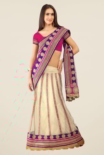 Triveni Off White Printed Net Lehenga Saree Triveni Off White Printed Net Lehenga Saree
