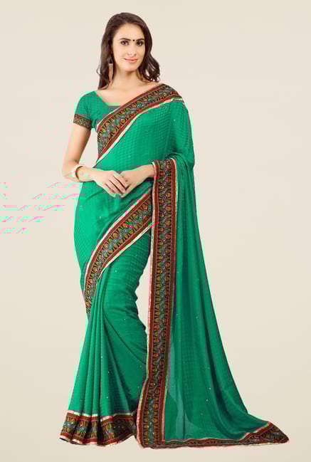 Triveni Green Solid Jacquard Saree Triveni Green Solid Jacquard Saree