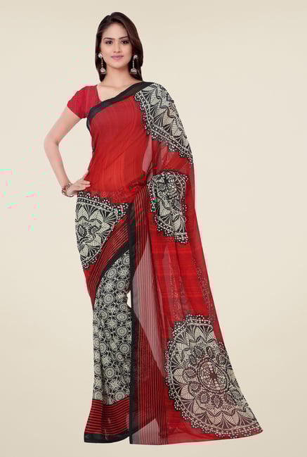 Triveni Red Printed Faux Georgette Saree Triveni Red Printed Faux Georgette Saree