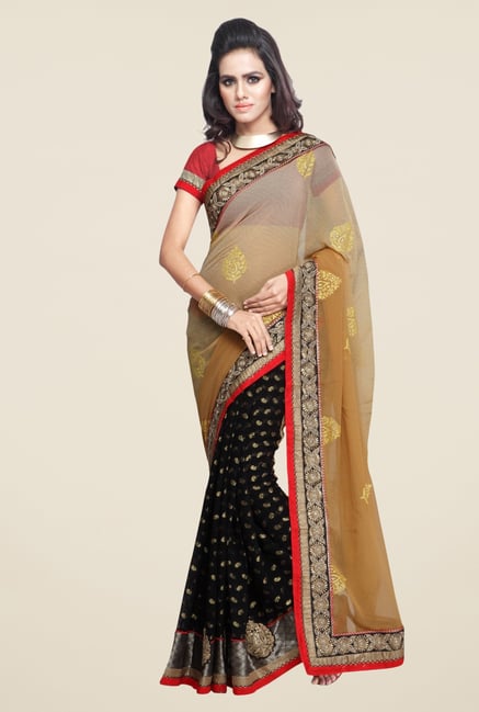 Triveni Black & Beige Embroidered Jacquard Saree Triveni Black & Beige Embroidered Jacquard Saree