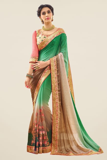 Triveni Green Embroidered Faux Georgette Saree Triveni Green Embroidered Faux Georgette Saree