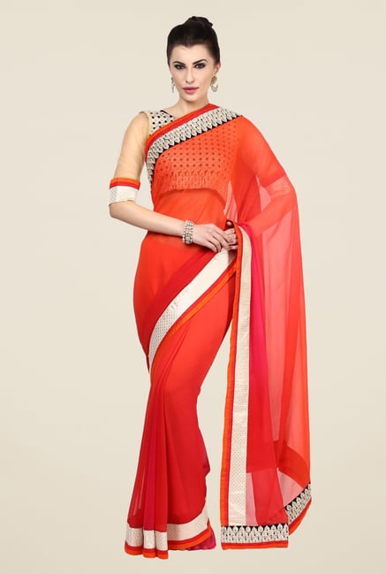 Triveni Orange Solid Faux Georgette Saree Triveni Orange Solid Faux Georgette Saree
