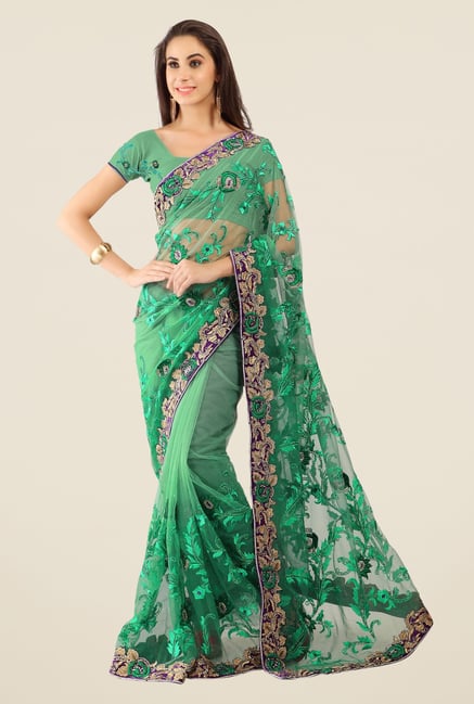 Triveni Green Embroidered Net Saree Triveni Green Embroidered Net Saree