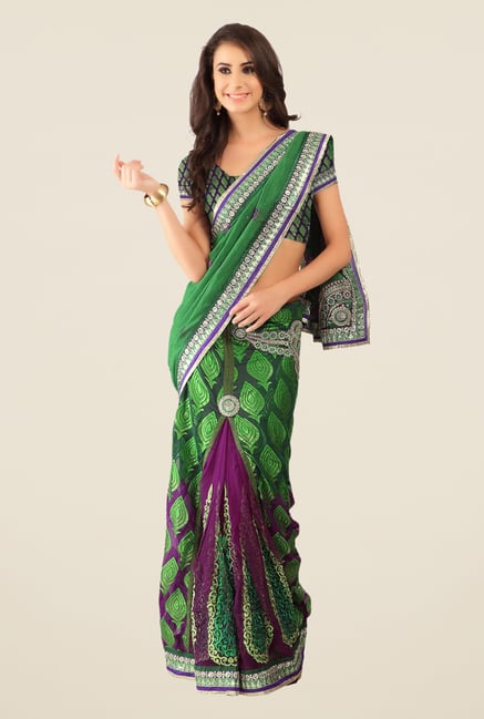 Triveni Green Embroidered Chiffon Brasso Saree Triveni Green Embroidered Chiffon Brasso Saree