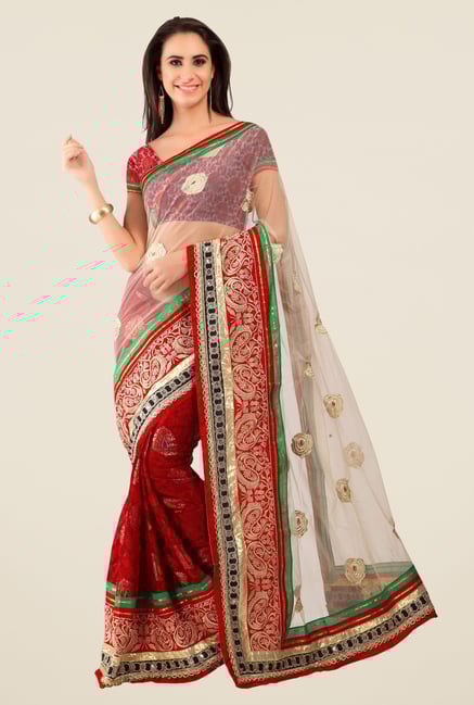 Triveni Maroon Printed Net Brasso Saree Triveni Maroon Printed Net Brasso Saree