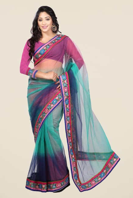 Triveni Blue Solid Net Saree Triveni Blue Solid Net Saree