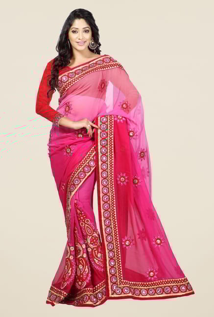 Triveni Magenta Embroidered Faux Georgette Saree Triveni Magenta Embroidered Faux Georgette Saree