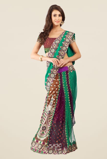 Triveni Multicolor Embroidered Brasso Georgette Chiffon Net Triveni Multicolor Embroidered Brasso Georgette Chiffon Net
