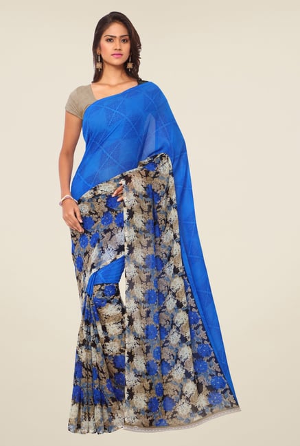 Triveni Blue Floral Faux Georgette Saree Triveni Blue Floral Faux Georgette Saree
