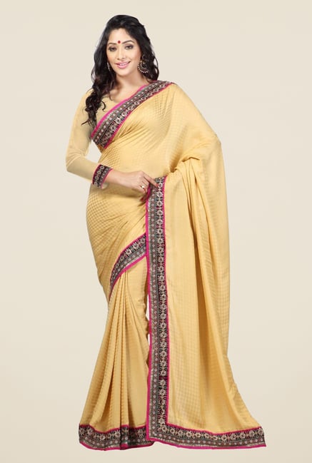 Triveni Beige Solid Crepe Jacquard Saree Triveni Beige Solid Crepe Jacquard Saree