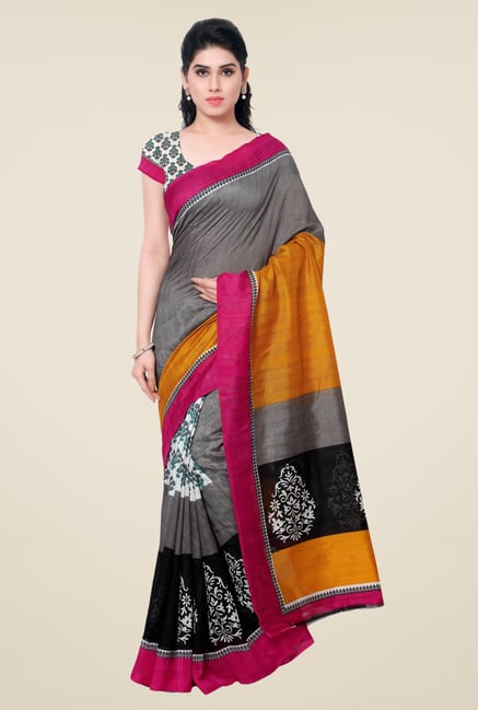 Triveni Grey Printed Art Silk Saree Triveni Grey Printed Art Silk Saree