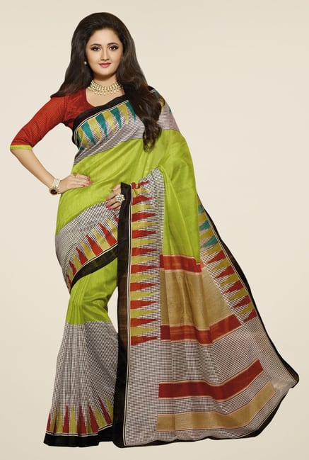 Triveni Olive Printed Bhagalpuri Khadi Silk Triveni Olive Printed Bhagalpuri Khadi Silk