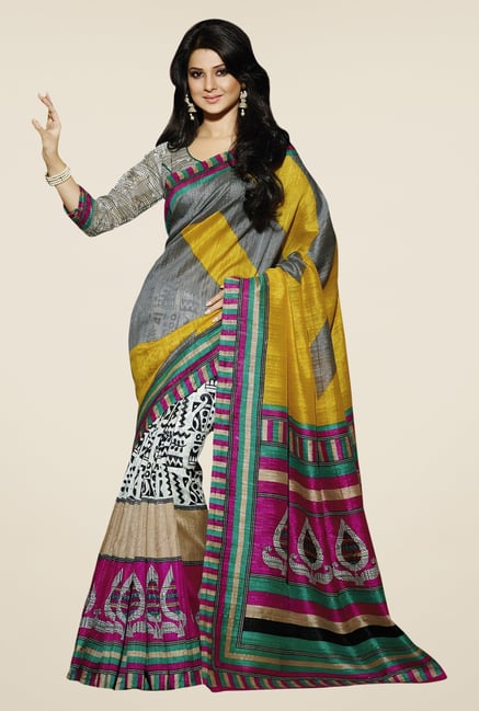 Triveni Multicolor Printed Bhagalpuri Khadi Silk Triveni Multicolor Printed Bhagalpuri Khadi Silk