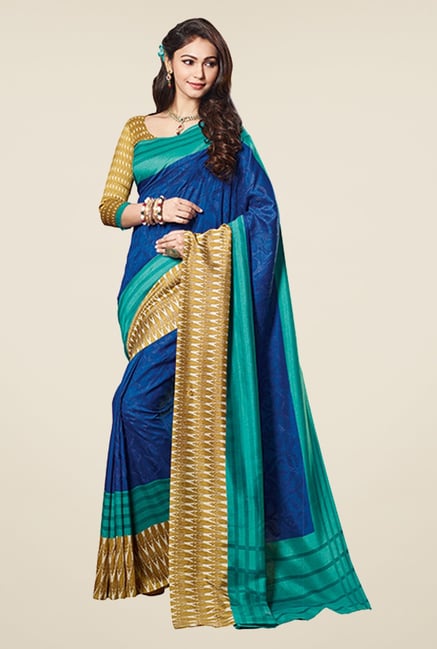 Triveni Blue Printed Art Silk Saree Triveni Blue Printed Art Silk Saree