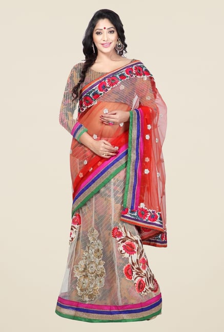 Triveni Multicolor Embroidered Net Brasso Lehenga Saree Triveni Multicolor Embroidered Net Brasso Lehenga Saree