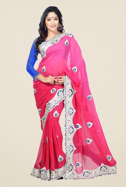 Triveni Pink Embroidered Faux Georgette Saree Triveni Pink Embroidered Faux Georgette Saree