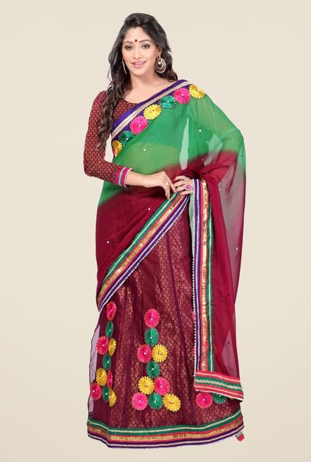 Triveni Maroon Printed Georgette Jacquard Lehenga Saree Triveni Maroon Printed Georgette Jacquard Lehenga Saree