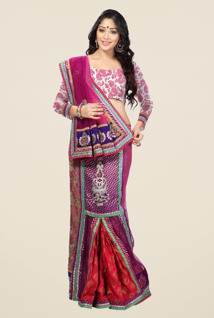 Triveni Multicolor Printed Brasso Lehenga Free Size Saree Triveni Multicolor Printed Brasso Lehenga Free Size Saree