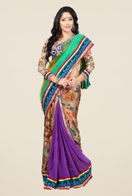 Triveni Multicolor Printed Net Brasso Lehenga Saree Triveni Multicolor Printed Net Brasso Lehenga Saree