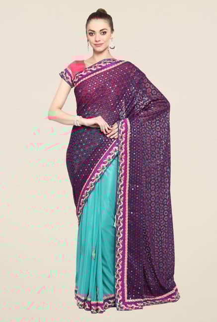 Triveni Turquoise Printed Georgette Lycra Saree Triveni Turquoise Printed Georgette Lycra Saree