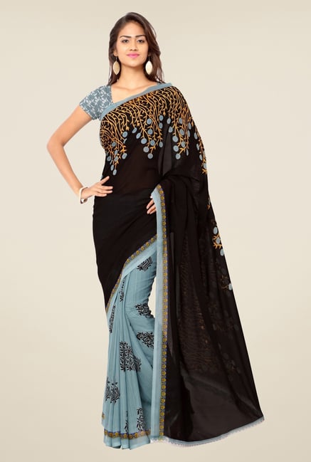 Triveni Grey & Black Printed Faux Georgette Saree Triveni Grey & Black Printed Faux Georgette Saree