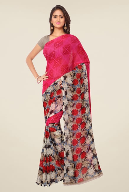 Triveni Magenta Floral Faux Georgette Saree Triveni Magenta Floral Faux Georgette Saree