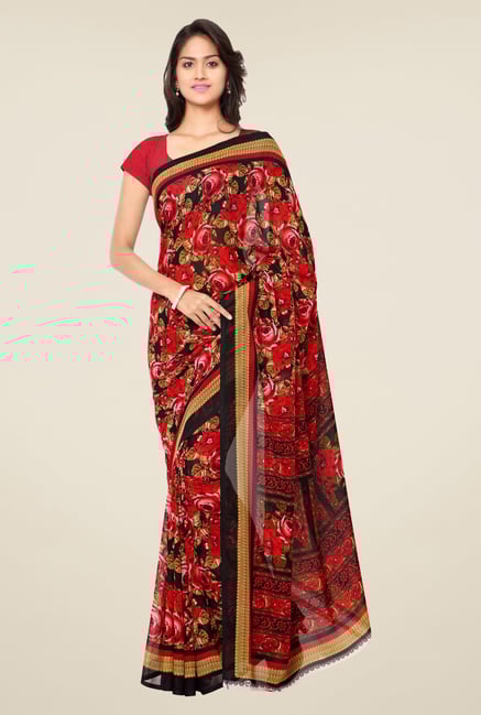 Triveni Red Floral Faux Georgette Saree Triveni Red Floral Faux Georgette Saree