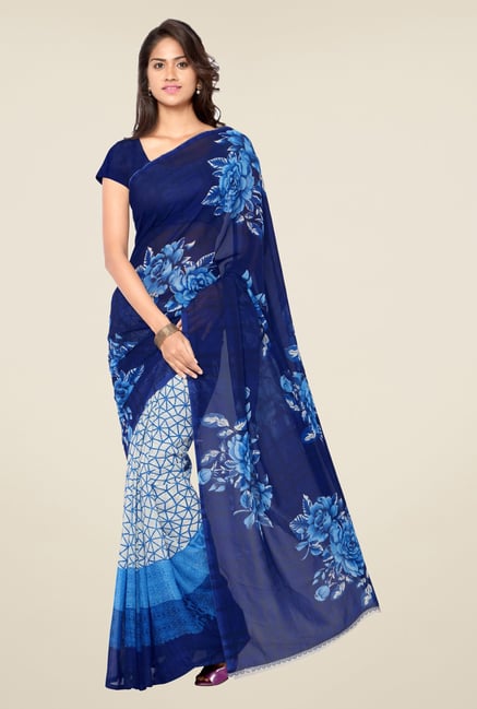 Triveni Blue Printed Faux Georgette Saree Triveni Blue Printed Faux Georgette Saree