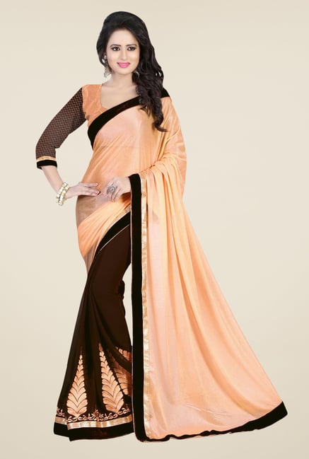 Triveni Brown Printed Lycra Georgette Saree Triveni Brown Printed Lycra Georgette Saree