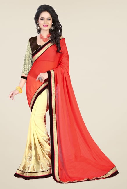 Triveni Cream Paisley Print Faux Georgette Saree Triveni Cream Paisley Print Faux Georgette Saree