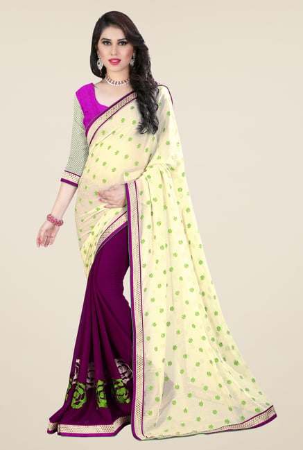 Triveni Purple Printed Georgette Jacquard Saree Triveni Purple Printed Georgette Jacquard Saree