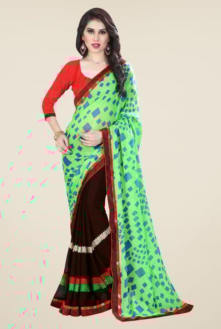 Triveni Brown Printed Faux Georgette Dry Clean Saree Triveni Brown Printed Faux Georgette Dry Clean Saree