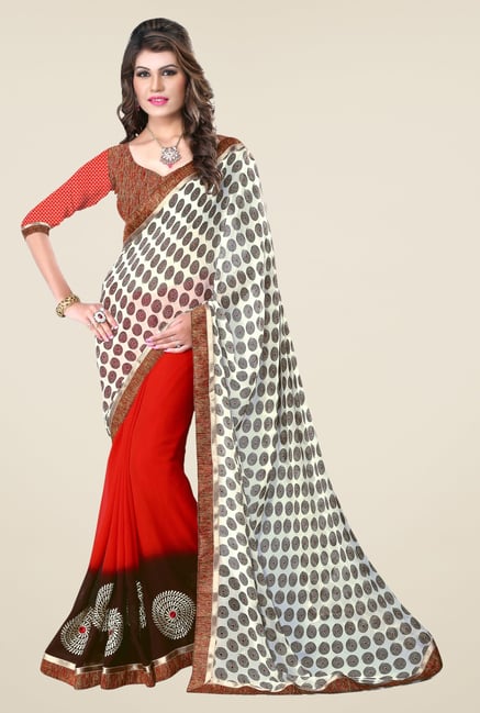 Triveni Red Faux Georgette Dry Clean Saree Triveni Red Faux Georgette Dry Clean Saree