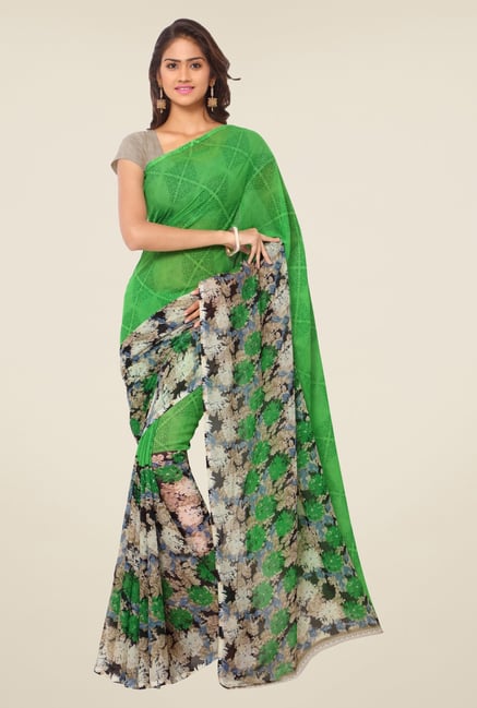 Triveni Green Floral Faux Georgette Saree Triveni Green Floral Faux Georgette Saree