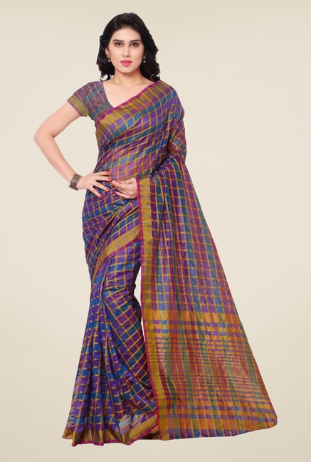 Triveni Multicolor Checks Art Silk Saree Triveni Multicolor Checks Art Silk Saree