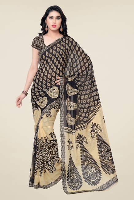 Triveni Black & Beige Paisley Faux Georgette Saree Triveni Black & Beige Paisley Faux Georgette Saree