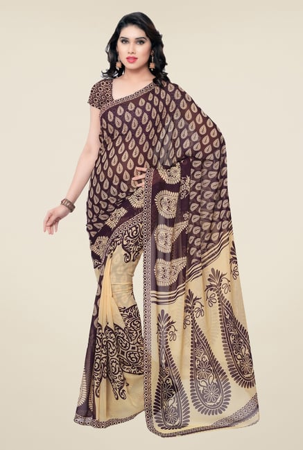 Triveni Purple & Beige Paisley Faux Georgette Saree Triveni Purple & Beige Paisley Faux Georgette Saree
